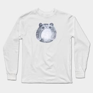 Cute Fluffy Cat in Grayscale Long Sleeve T-Shirt